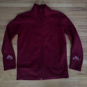 Red Full-Zip Sweater with Embroidered Sleeves